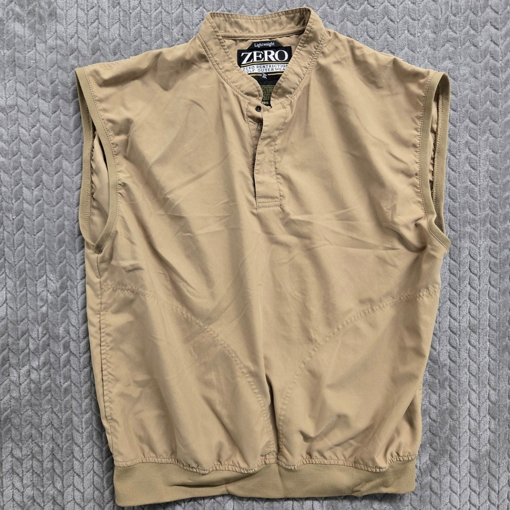 Zero Restriction Mens Lightweight Golf Vest Tan Khaki Microfiber Mock Neck Large